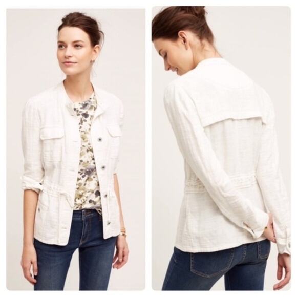 Anthropologie Jackets & Blazers - Anthropologie Hei Hei Breakaway Jacket White Cotton Lightweight Coastal Pockets